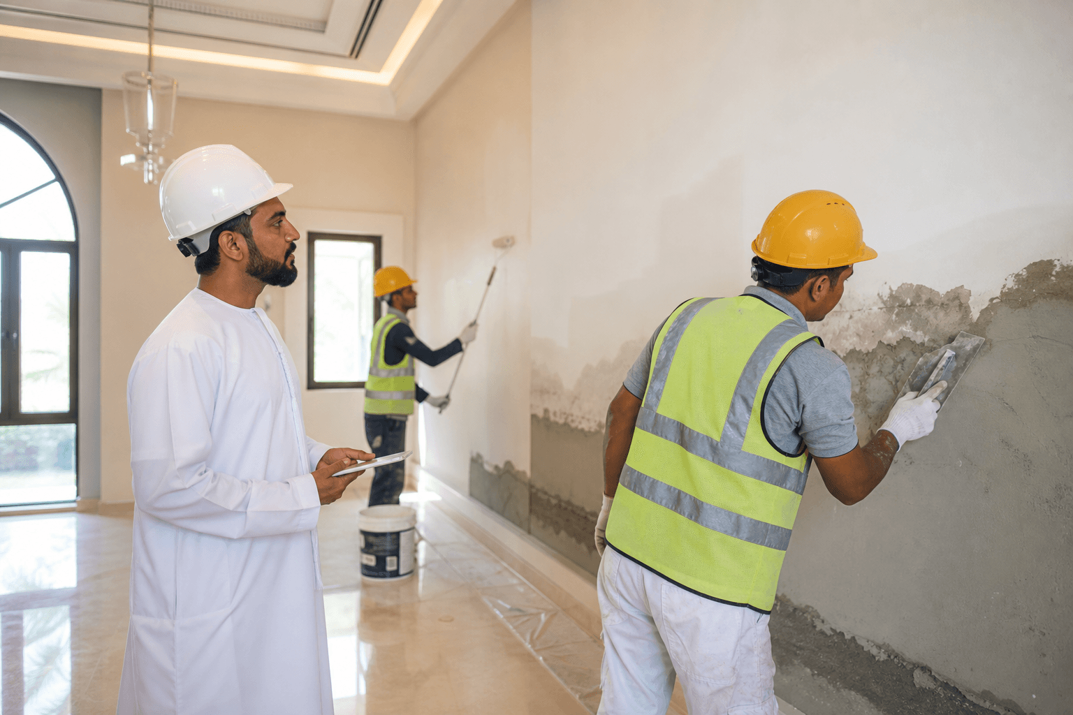أعمال المقاولات والترميم بعد التسريب
